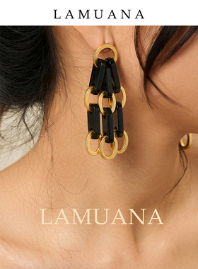 LAMUANA小方块小众独特黑色耳钉高级感女夸张大冷淡风耳环47320