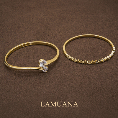 LAMUANA双钻飞碟手镯高级感金色百搭简约复古手环手链叠戴92900