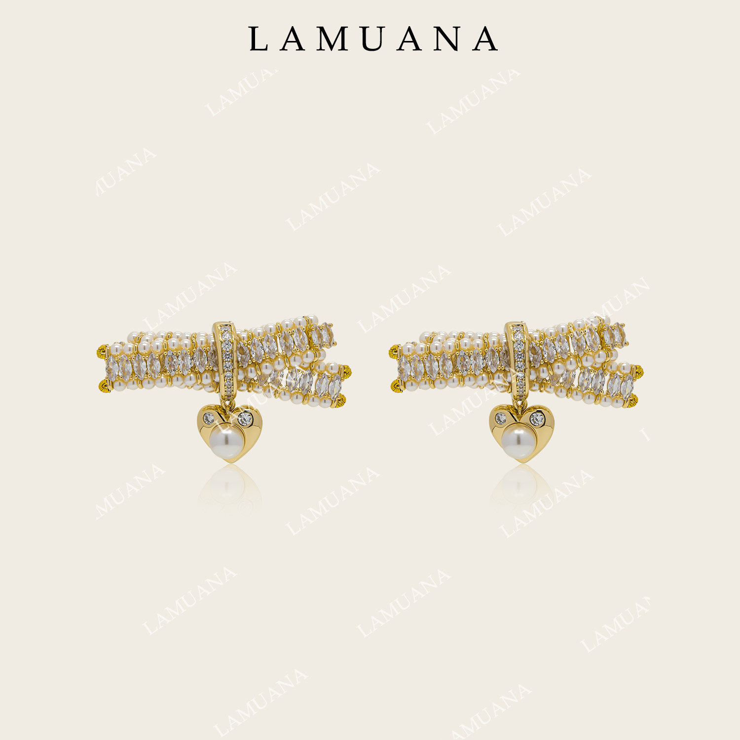 LAMUANA巴黎甜心蝴蝶结珍珠马眼钻复古夸张耳钉耳饰礼物15777