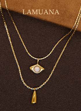 LAMUANA金色月眼项链小众设计感ins感简约时尚双层金色颈链90104