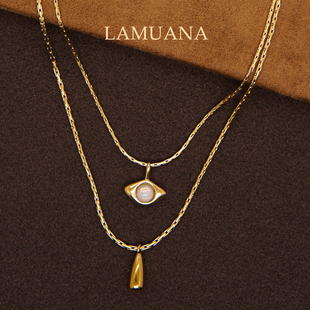 LAMUANA金色月眼项链小众设计感ins感简约时尚双层金色颈链90104