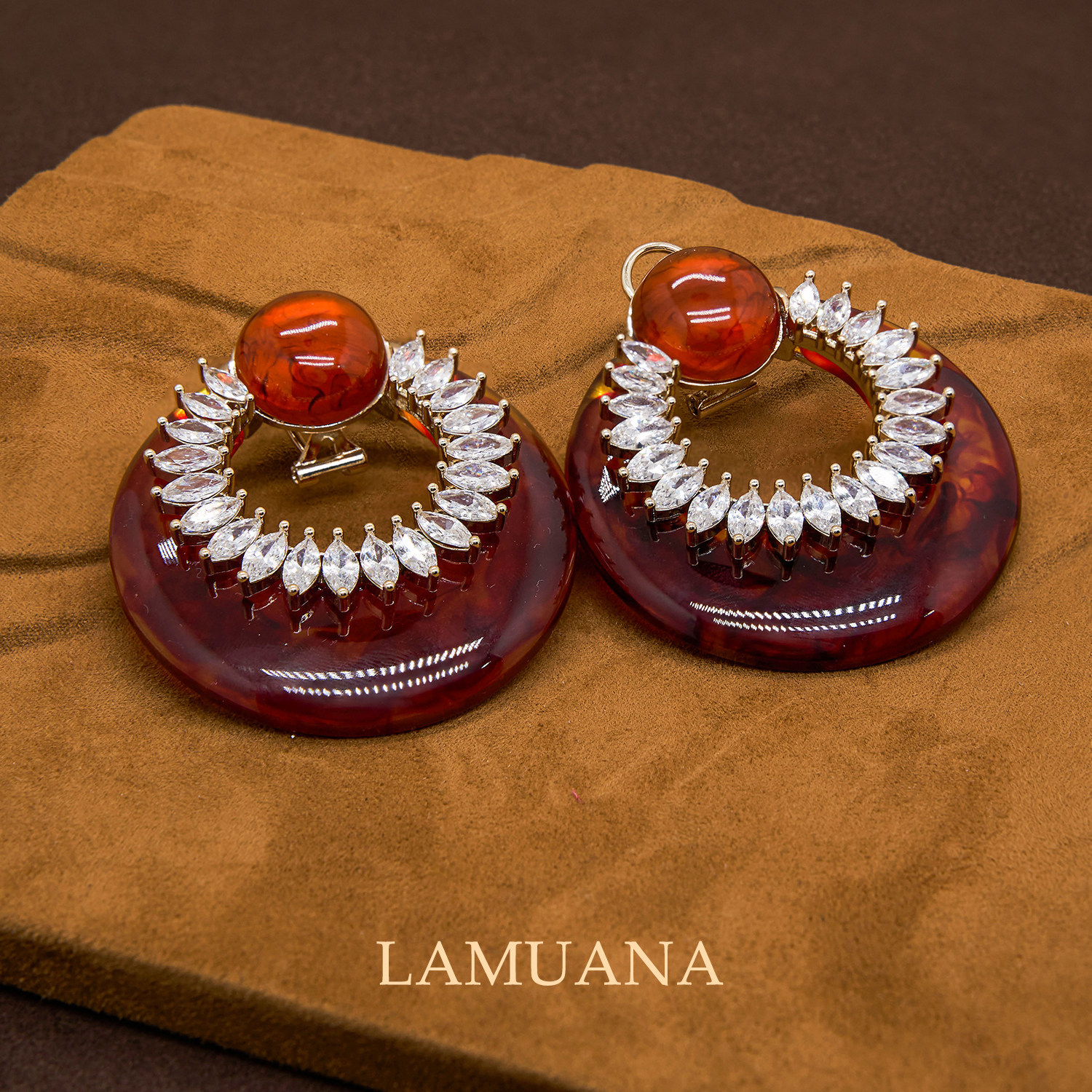 LAMUANA血珀落日耳环小众高级感设计夸张气质圆形耳钉耳饰93501