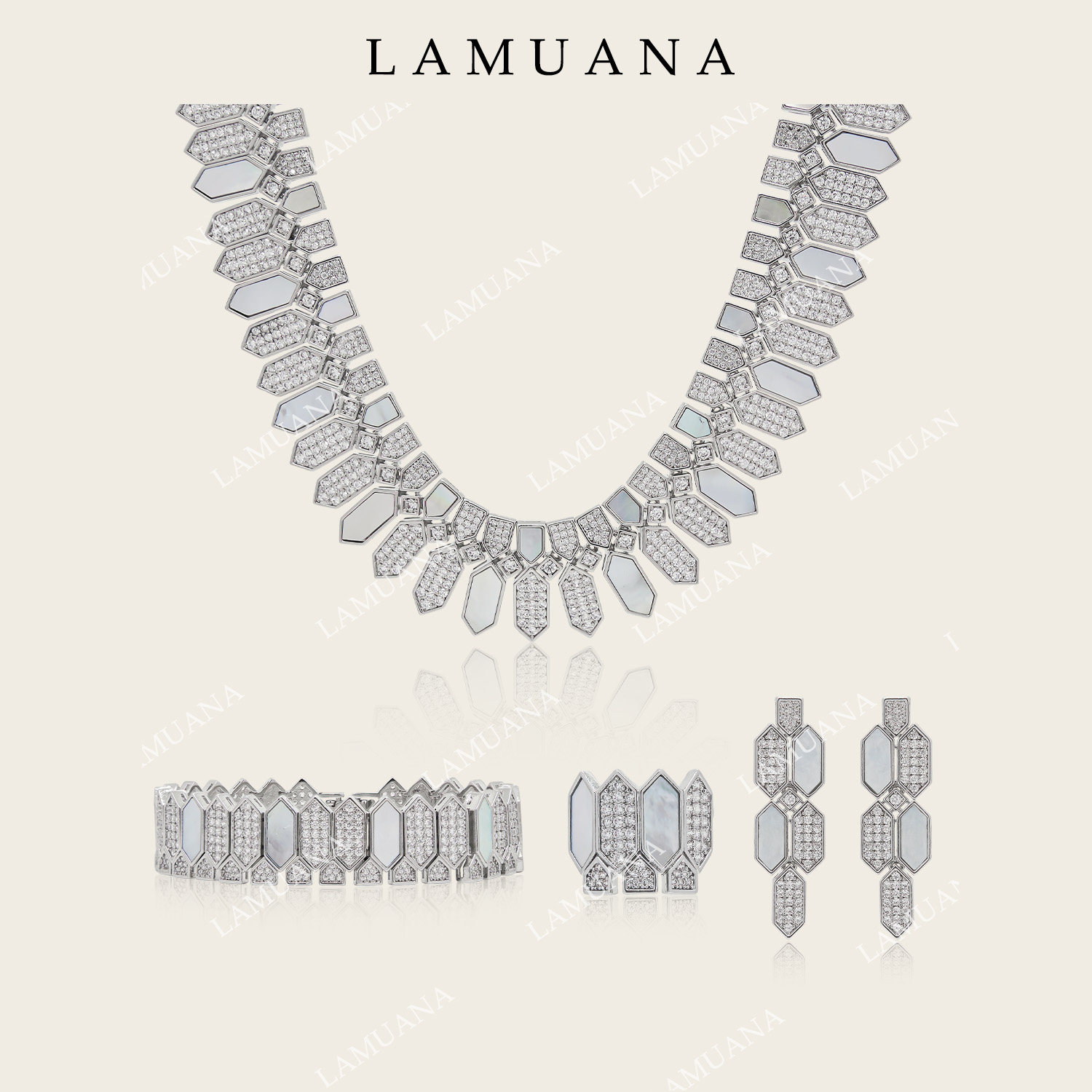 LAMUANA天使羽翼｜小众高级珠宝感重工银色项链手链礼服配饰16439