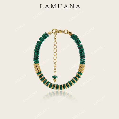 LAMUANA孔雀绿串珠手串小众设计感天然石手链腕饰叠戴女礼物
