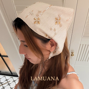 LAMUANA法绣波西米亚立体绣花头巾度假风三角巾头饰发饰腰带13353