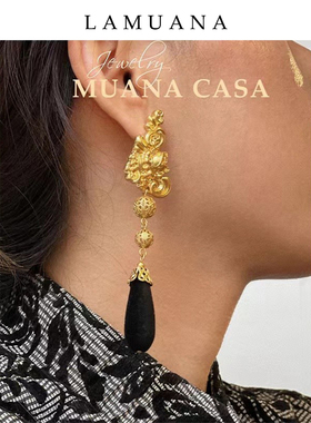 LAMUANA高级红丝绒玫瑰复古耳钉小众氛围感黑色系个性耳环41731