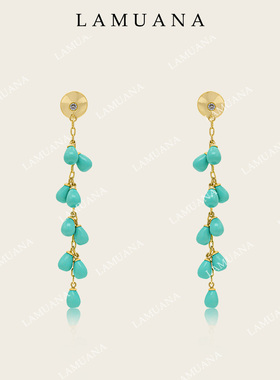 LAMUANA松松雨滴耳钉小众设计感天然石细长款耳饰耳环蓝色女75637