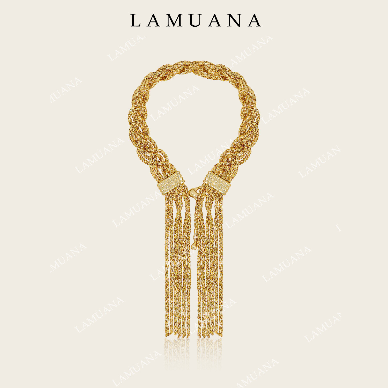 LAMUANA意大利复古编制麻花手链小众设计感高级简约金色流苏腕饰