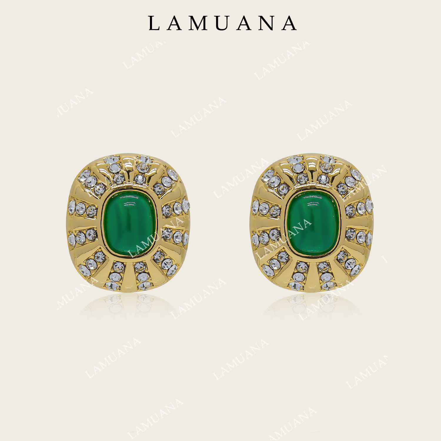 LAMUANA中古芒星绿宝石耳钉小众复古感小巧精致金色耳环百搭35693