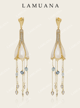 LAMUANA花裙摆流苏耳钉耳饰长款耳环小众设计复古夸张配饰82024