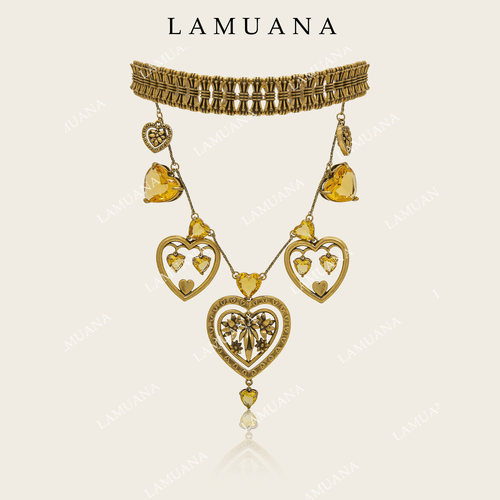 LAMUANA落日熔心项链复古怀旧感重工夸张设计个性爱心流苏颈链女
