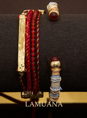 LAMUANA异域编织小红绳高级小众感多层红玛瑙串珠叠戴红手绳手镯