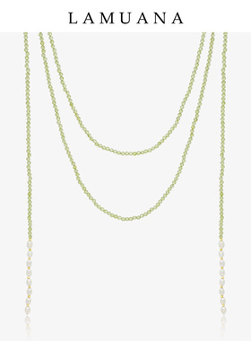 LAMUANA超长款橄榄石串珠项链绿色宝石多层叠戴颈链小众设计67137