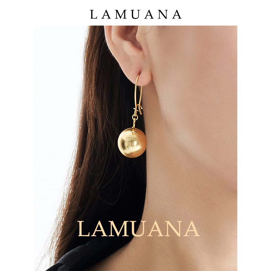 LAMUANA复古镀金女小金球耳钉