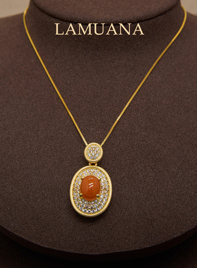 LAMUANA【轻奢彩宝】天然南红玛瑙星盘系列S925银红色项链94935