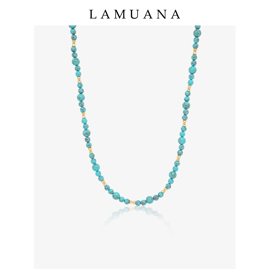 LAMUANA绿松度假系列夏日串珠项链长款颈链蓝色小众设计女66352