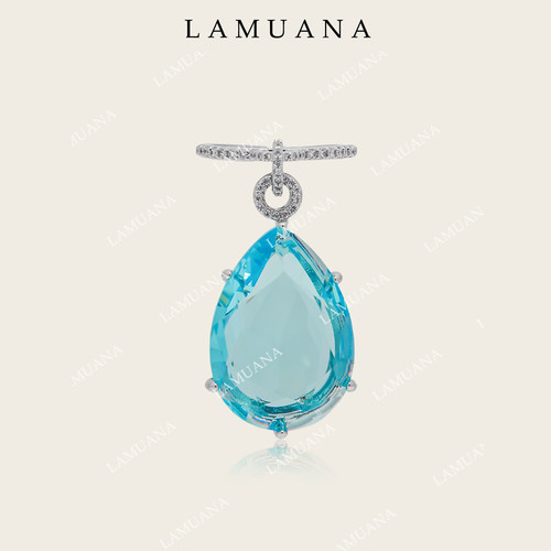LAMUANA天使蓝泪戒指复古小众原创大颗蓝色宝石老欧切钻吊坠21709
