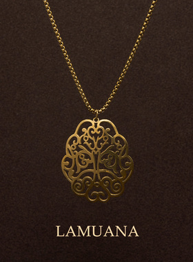 LAMUANA城市部落感雕花项链小众设计感复古金色镂空花纹颈链长款