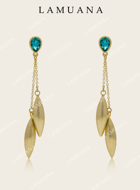 LAMUANA金丝橄榄流苏耳环小众复古设计感长款金色拉丝耳饰93853