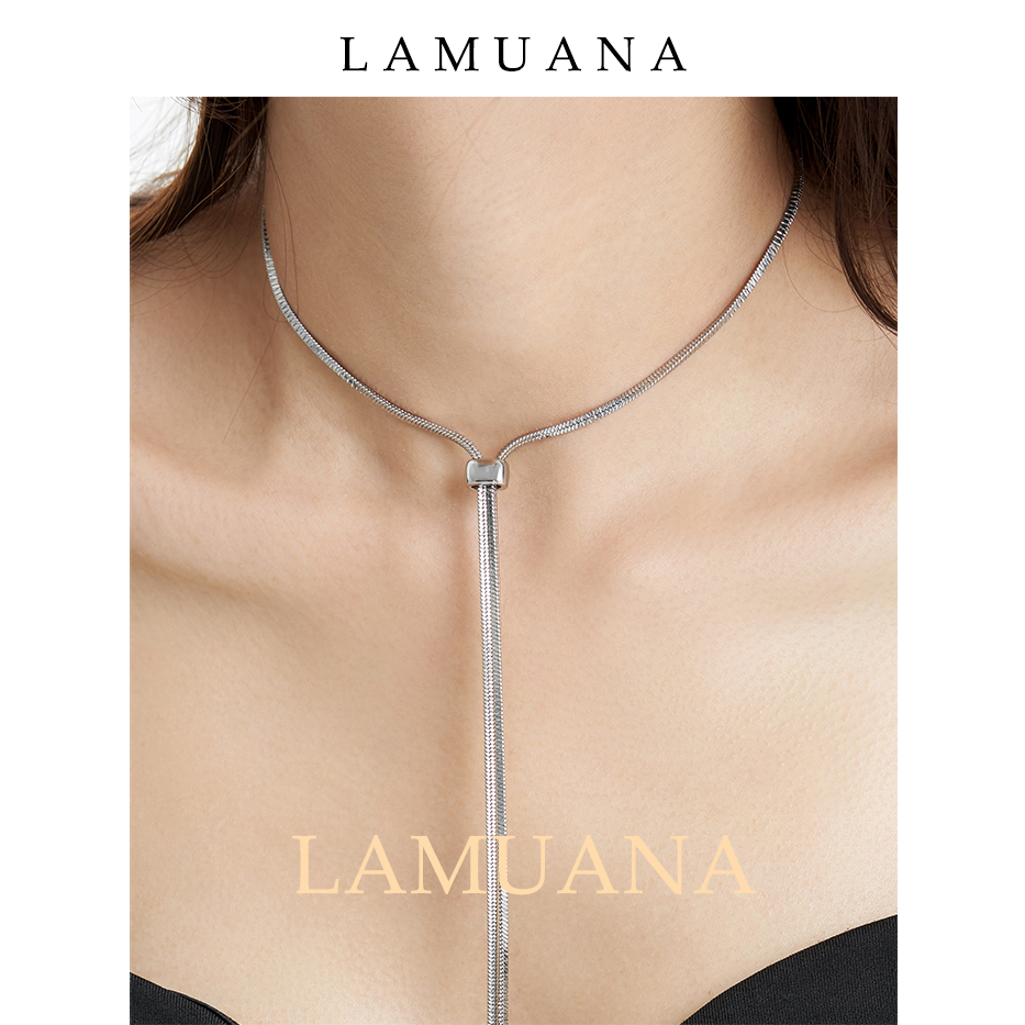 LAMUANAY字长款项链抽绳设计女小众气质毛衣链金色57275银色57220