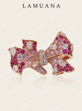 LAMUANA仙女粉蝴蝶结戒指高级轻奢感可爱复古S925银戒礼物女85179