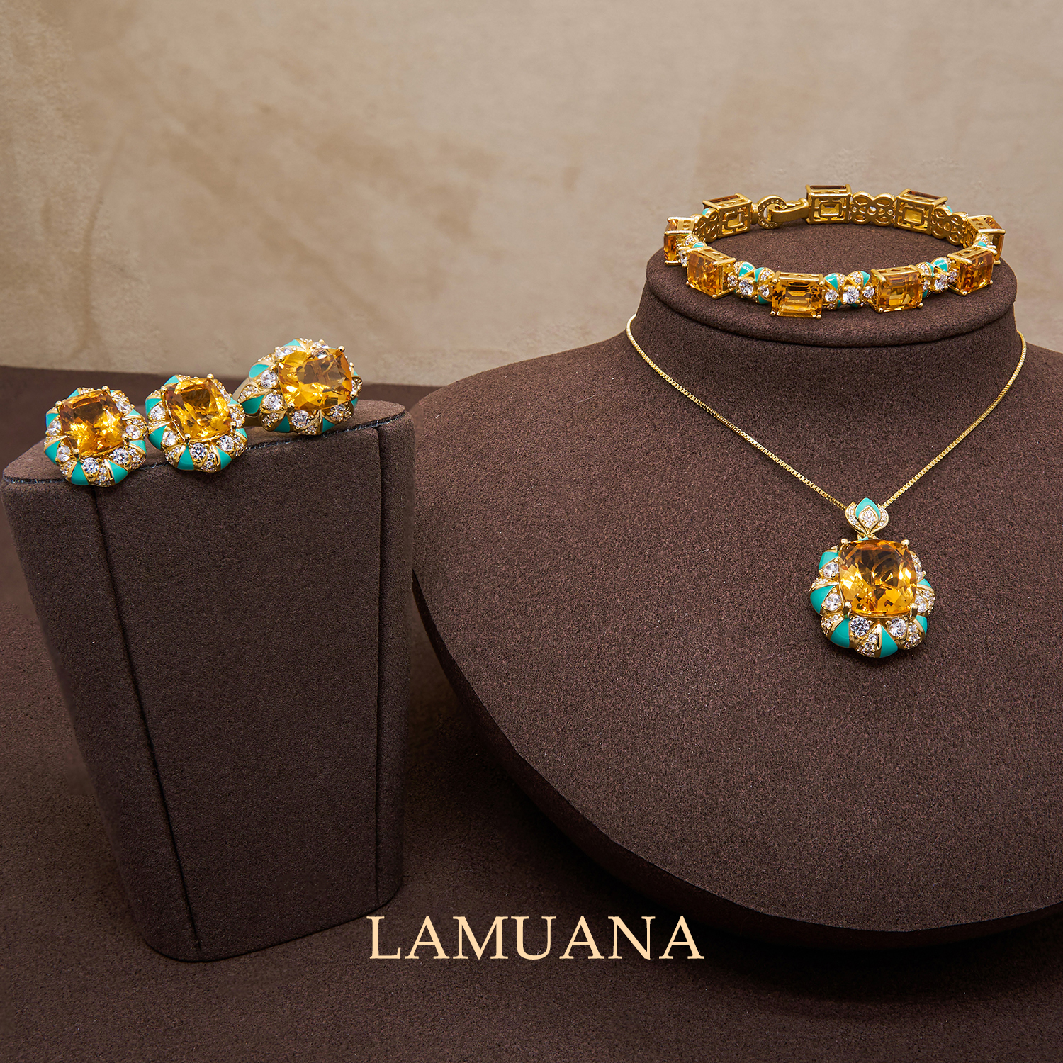 LAMUANA【轻奢彩宝】薄荷绿花古董珠宝风黄水晶s925项链戒指手链