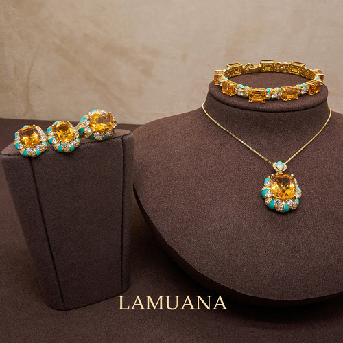 LAMUANA【轻奢彩宝】薄荷绿花古董珠宝风黄水晶s925项链戒指手链