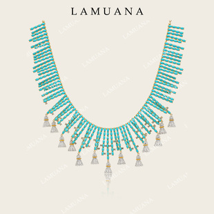 LAMUANA羽毛风铃重工项链小众设计高级感choker蓝色流苏颈链76337