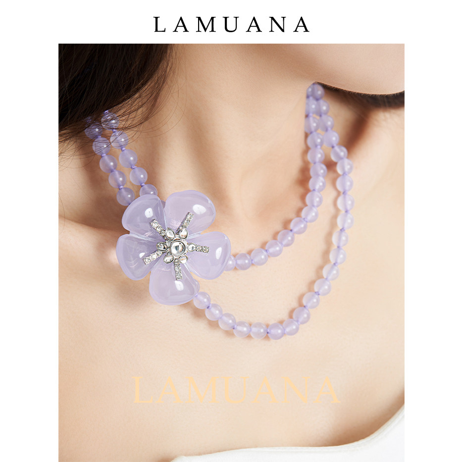 LAMUANA蓝紫花串珠套装系列可拆卸设计复古项链紫玉髓颈链57657