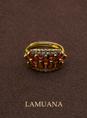 LAMUANA【轻奢彩宝】天然红石榴小排花小众S925银厚度金戒指95628