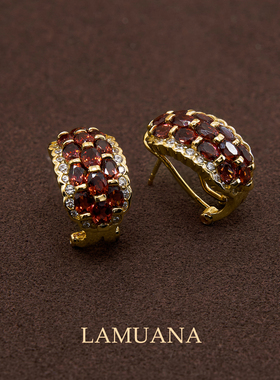 LAMUANA【轻奢彩宝】天然红石榴小排花耳钉小众S925银厚度金耳环