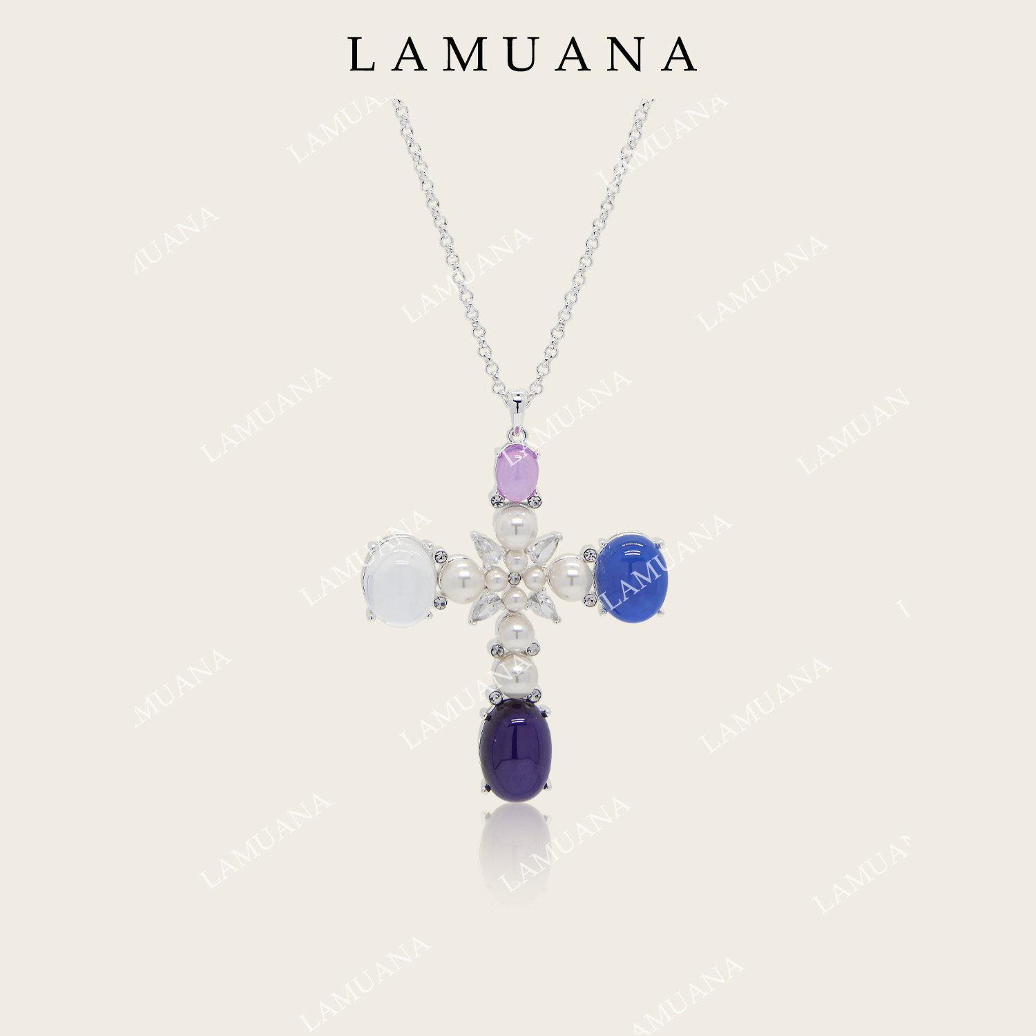 LAMUANA紫星光果冻十字架项链小众设计复古感银色彩石中长款95864
