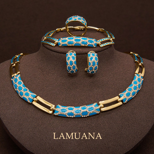 LAMUANA蓝珐琅豹纹系列小众设计感复古时髦项链气场百搭耳环套装