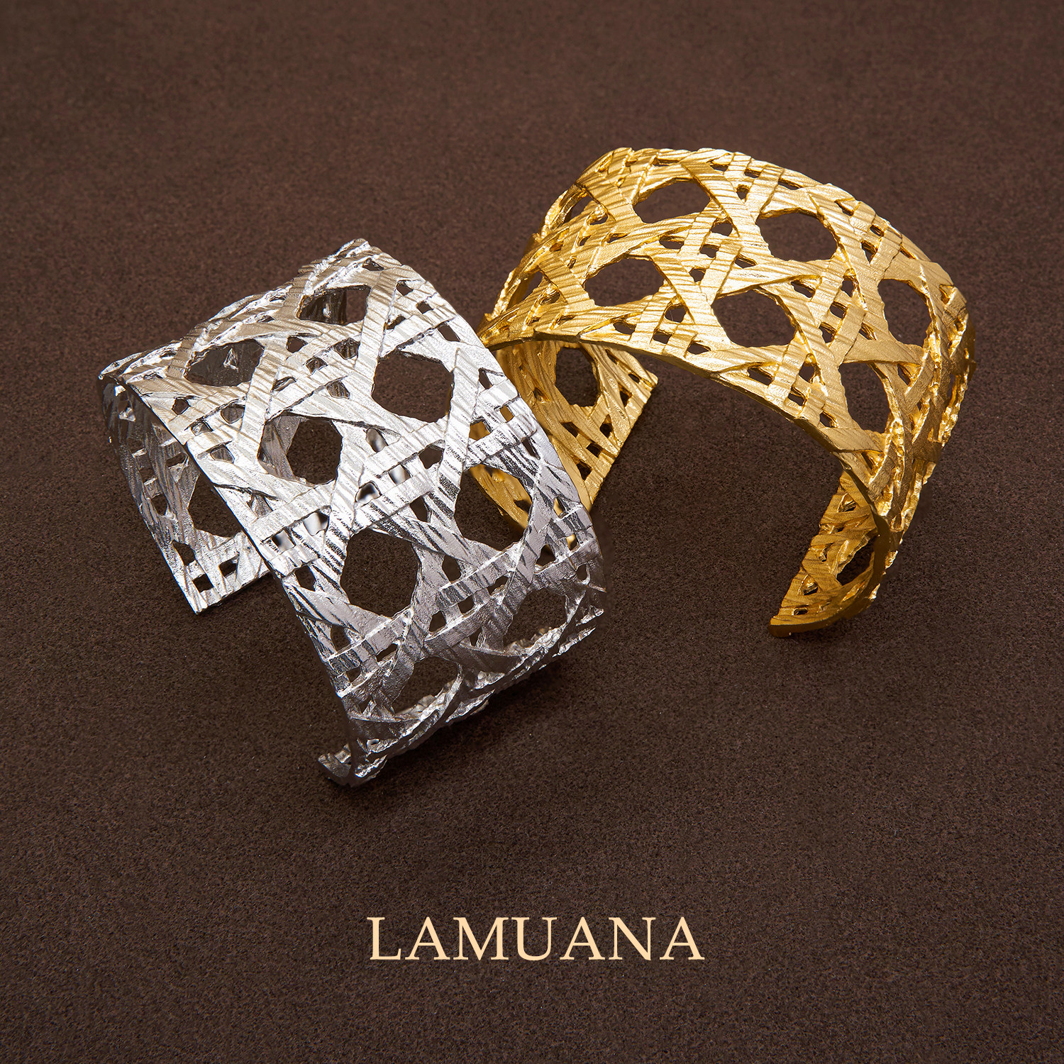LAMUANA金银编竹纹手镯小众设计感复古vintage风夸张手环宽面镯子