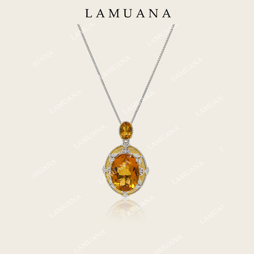 LAMUANA 【轻奢彩宝】意式Artdeco稀有黄水晶项链天然宝石礼物女