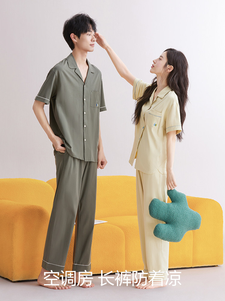 팥 잠옷 반팔 바지 남성용 항균 시원한 면 모샤 얇은 여성용 가슴 패드 엄마 아빠 집 옷 세트