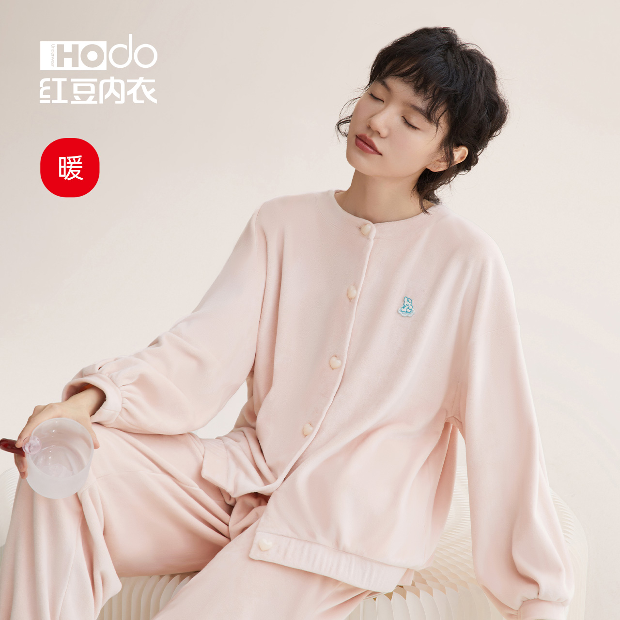 红豆女士海岛绒睡衣抗静电秋冬长袖加厚珊瑚绒家居服套装2022新款