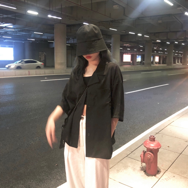 Real shot 2021 summer new style Hong Kong style retro versatile solid short sleeve open suit shirt schoolgirl top