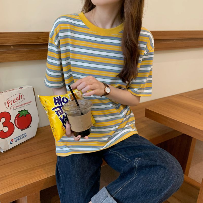 實拍 t恤女2021早春新款女裝韓版內搭打底衫設計感女小眾短袖上衣