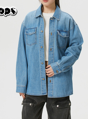 MLB牛仔衬衫男女26春季新款NY刺绣情侣运动翻领夹克上衣3ADRV0161