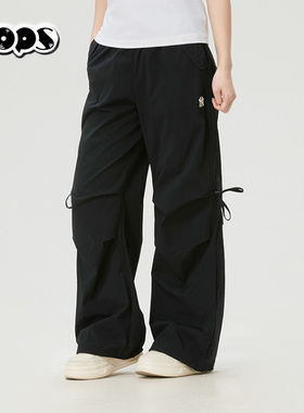 MLB新款黑色宽松运动长裤女透气抽绳休闲裤跑步伞兵裤3FWPB0263