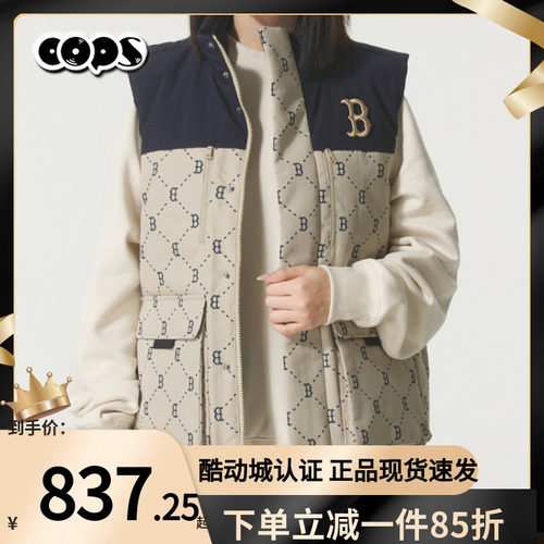 MLB官方羽绒马甲新款钻石老花男女2025冬季保暖立领背心3ADVM0156
