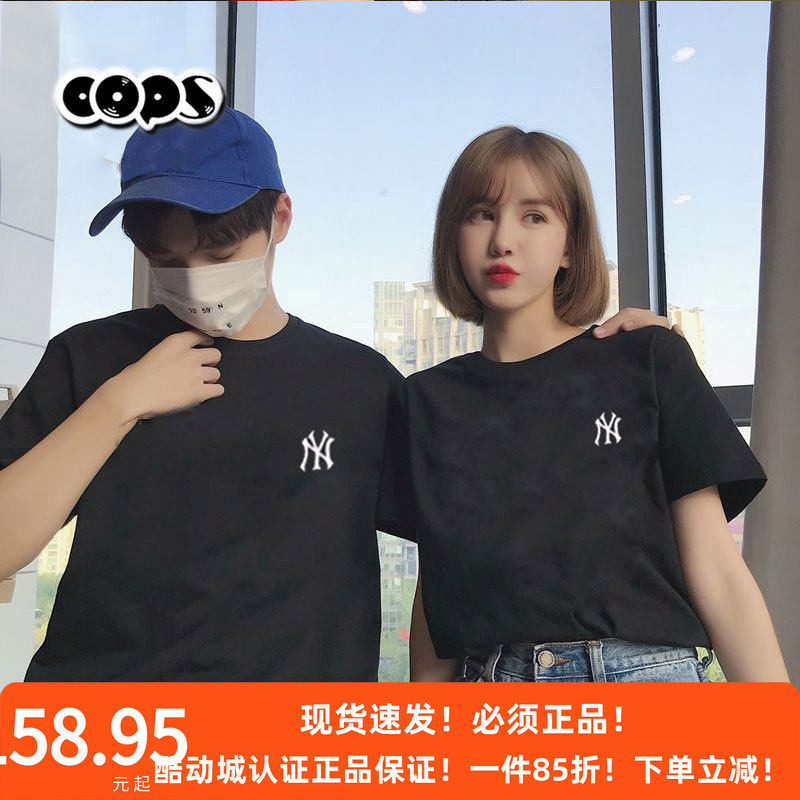 MLB黑色T恤男装NY女装小标新款运动服圆领休闲情侣短袖3ATSB0163