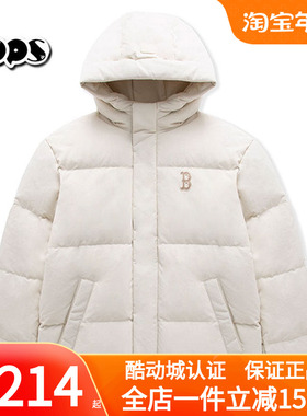 MLB连帽羽绒服米白色男女装2025冬季新款情侣学院风外套3ADJV0356