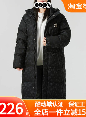 MLB羽绒服男女装NY鹅绒服老花运动上衣满印长款连帽外套3ADJM2146