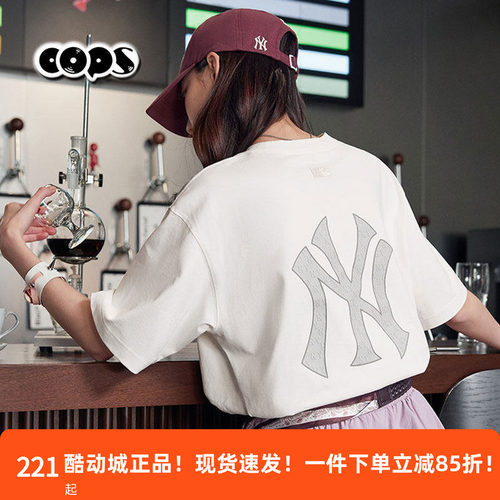 MLB情侣T恤26新款男女休闲NY大标复古老花防晒运动短袖3ATSM0463