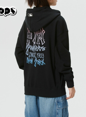 MLB官方26新款外套男女NY渐变涂鸦开衫连帽卫衣运动夹克3ATRB0361