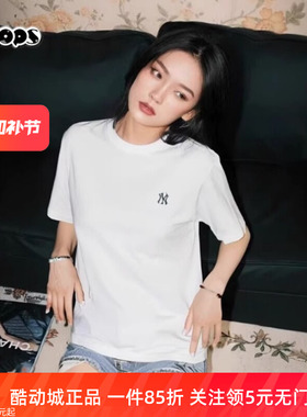 MLB男女装情侣T恤NY新款小标白色休闲圆领宽松短袖3ATSB0163