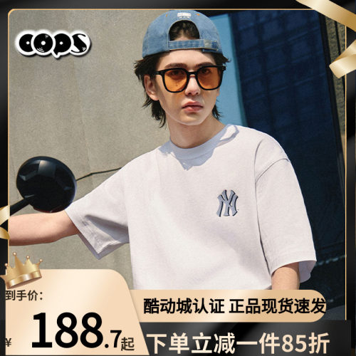 MLB短袖男女25新款NY老花情侣半袖休闲圆领纯棉运动T恤3ATSM2153