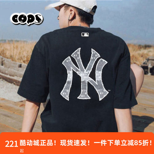 MLB情侣NY大标落肩短袖运动T恤